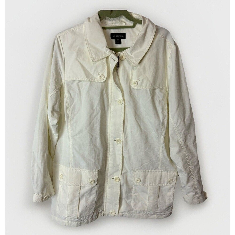 Lands' End Women White Rain Jacket Size‎ 1X 16W 18W Zipper & Button Closure